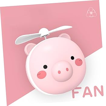 Cartoon Cute Pig LED Lights Mirror Pocket Fan