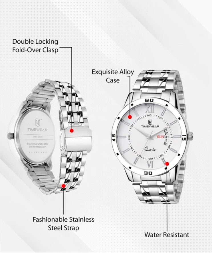 Analog Day Date Functioning Stainless Steel Chain Analog Watch
