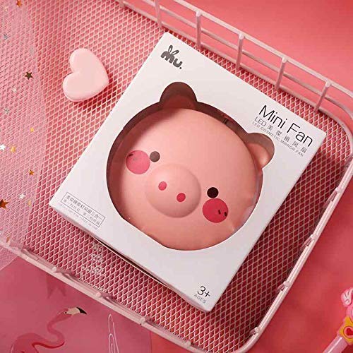 Cartoon Cute Pig LED Lights Mirror Pocket Fan